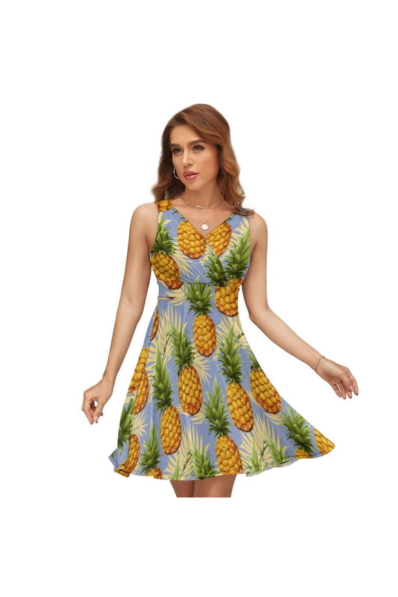Hand Drawn Watercolor Pineapple Dress Fashion Beach Long Dresses Female Party Printed Sundress