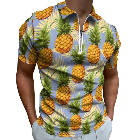 Hand Drawn Watercolor Pineapple Men Zipper T-shirt Summer Casual Short Sleeve T-shirt Top