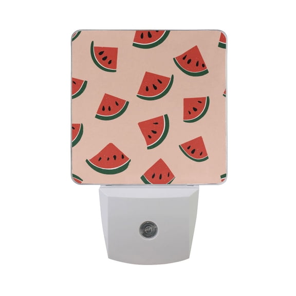 Hand Drawn Watermelon Slices LED Night Light Sensor Lamp Plug-in Adjustable Brightness 2 Pack