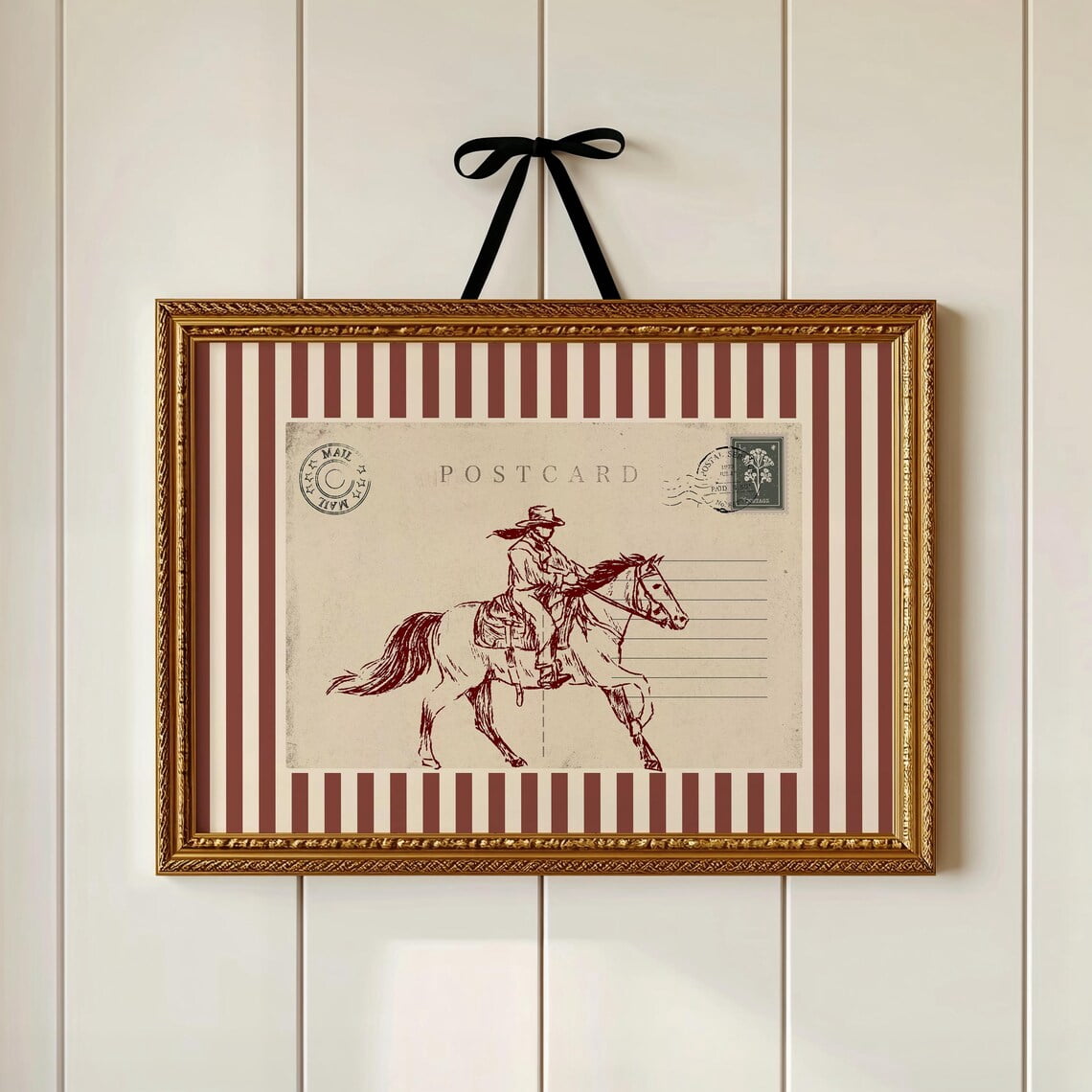 Hand Drawn Western Red Cowboy Horse Rider Poster - Walmart.com