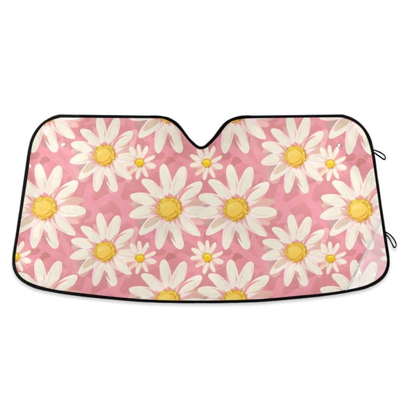 Hand Drawn White Daisy Car Windshield Sun Shade Foldable Car Front Window Visor Heat and UV Protection 53x23.5