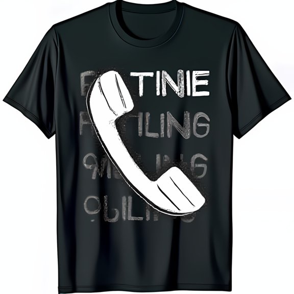 Hand Drawn White Telephone Receiver Graphic Black T-Shirt TINIE CHILING Design