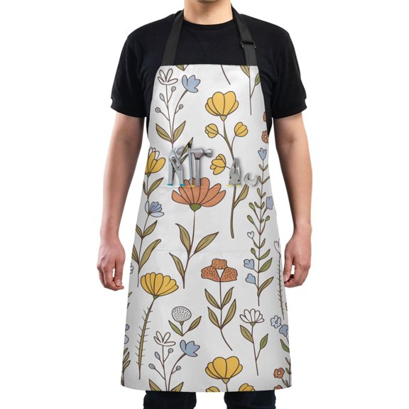Hand Drawn Wildflowers Kitchen Apron with 2 Pockets Adjustable waterproof Cooking Aprons for Women Men Chef