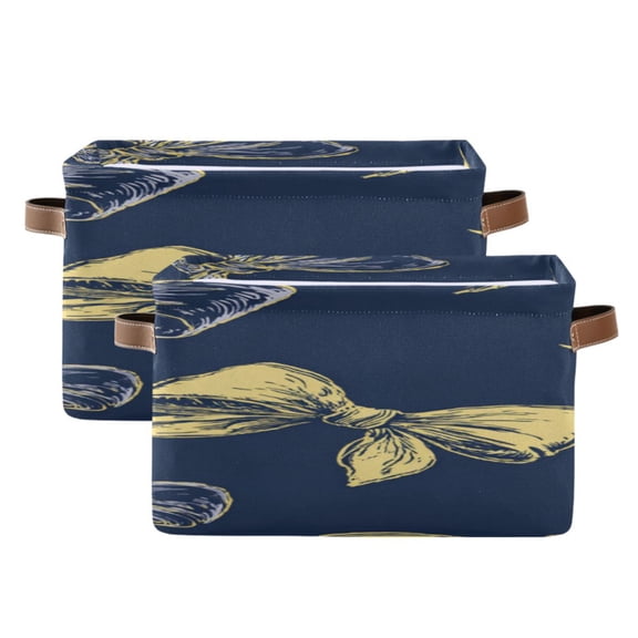 Hand Drawn Yellow Bows Square Storage Bins with Handles Collapsible Containing Box 2 Packs