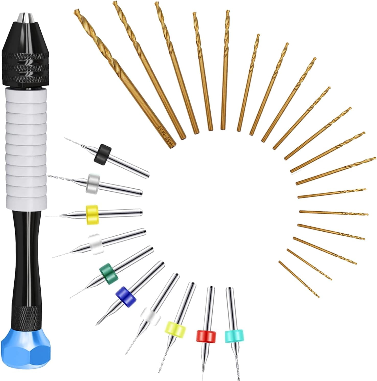 Produktbild von QWORK® Hand Drill Set, Handbohrer Werkzeuge Und 5 Stück Mini Spiralbohrer (1,5-5 Mm) Für DIY Holz Lehm Harz Besetzung Moulds Schmuck Herstellung