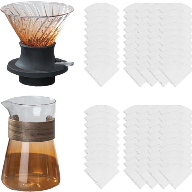Hand Drip Coffee Filter Cup with Detachable Base and Insulated Glass Carafes
