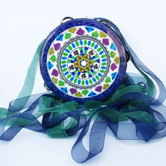 Hand Drum Ribbon Decorated Tambourine Handheld Dancing Performance Prop