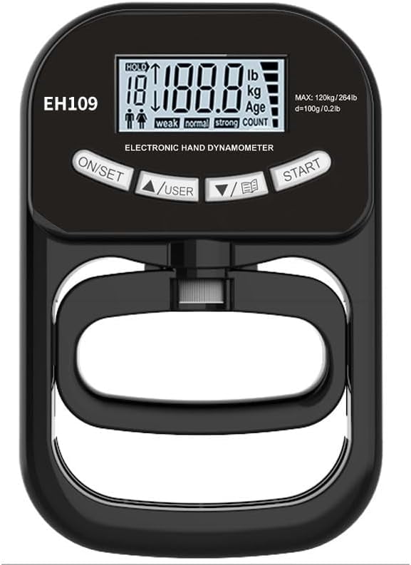Digital Hand Grip Strength Tester - Electronic Dynamometer With LCD, Measures Up To 265 Lbs, 19 User Memory