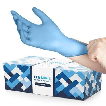 Hand-E Nitrile Gloves (L -200 Count) 3 Mil, Blue Disposable Latex Free and Powder Free Medical and Household Gloves