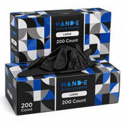 Hand-E Nitrile Gloves Large 400 Count - Disposable, Black, Powder and Latex Free Gloves