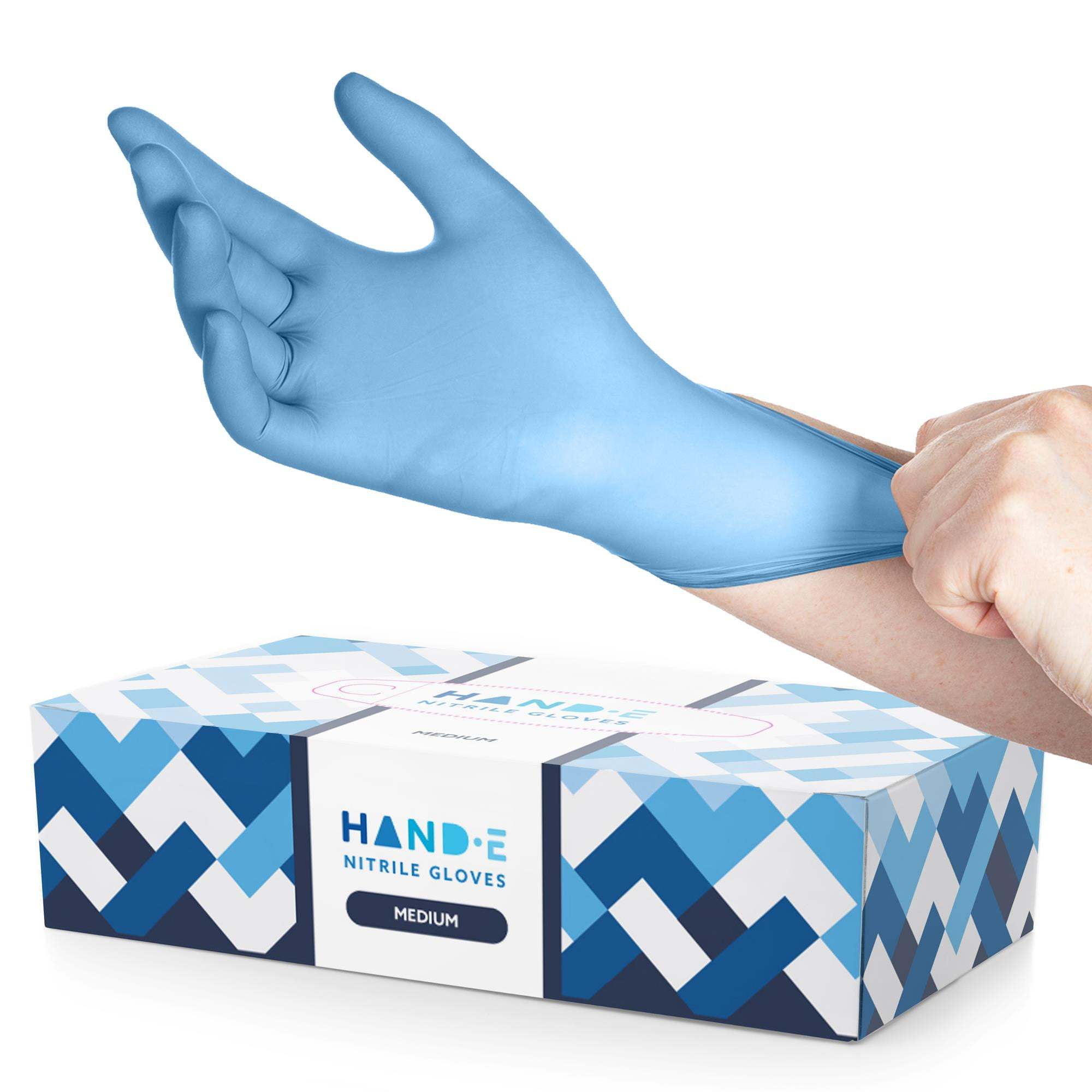 Hand-E Nitrile Gloves, Medium, (100 Count) 3 Mil, Blue Disposable Latex and Powder Free Medical and Household Gloves