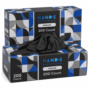 Hand-E Nitrile Gloves (Medium) 400 Count - Disposable, Black, Powder and Latex Free Gloves