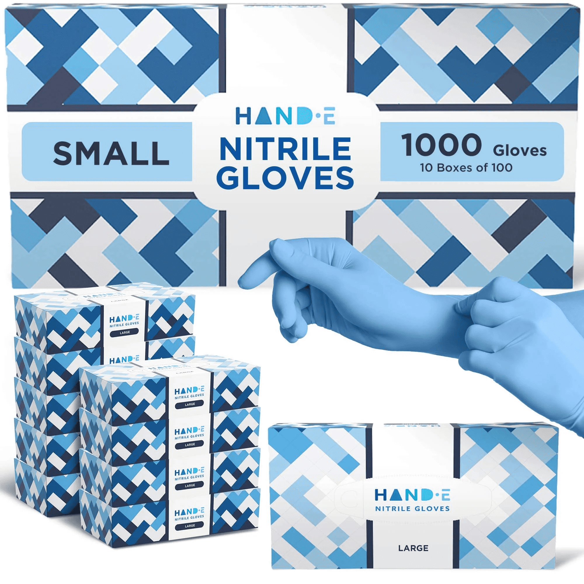 Hand-E Nitrile Gloves (Small -1000 Count) 10 Boxes, 3 Mil, Blue Disposable Latex and Powder Free Medical and Food Gloves