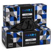 Hand-E Nitrile Gloves XL 400 Count - Disposable, Black, Powder and Latex Free Gloves