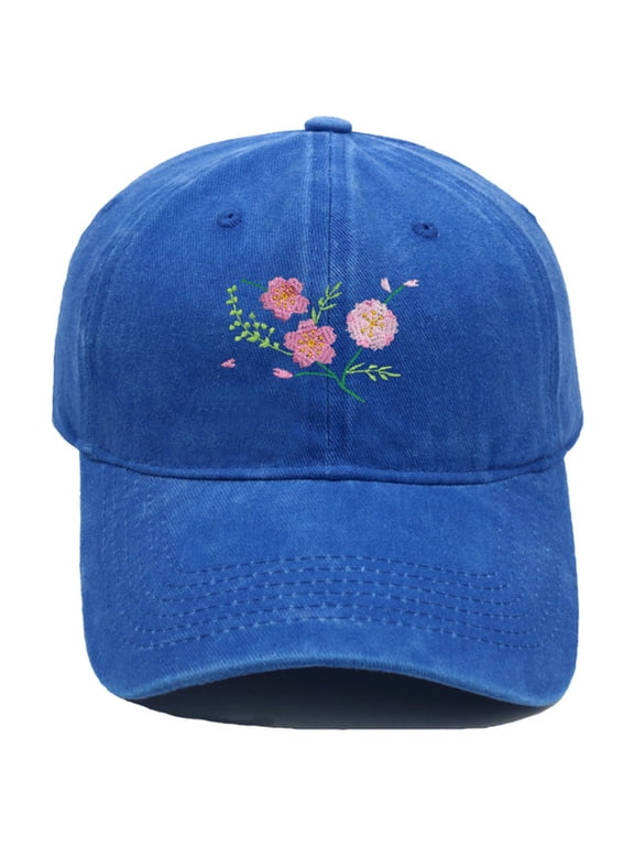 Hand Embroidered Floral Baseball Cap, Trucker Style Adjustable Snapback for Men and Women, Breathable Sun Hat for Outdoor, Daily Wear, Fishing, and Travel Blue