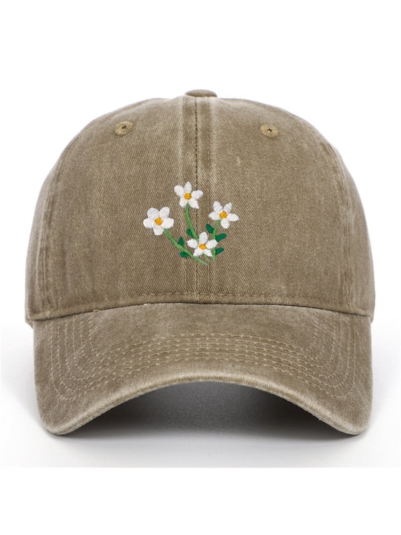 Hand Embroidered Floral Baseball Cap, Trucker Style Adjustable Snapback for Men and Women, Breathable Sun Hat for Outdoor, Daily Wear, Fishing, and Travel Khaki