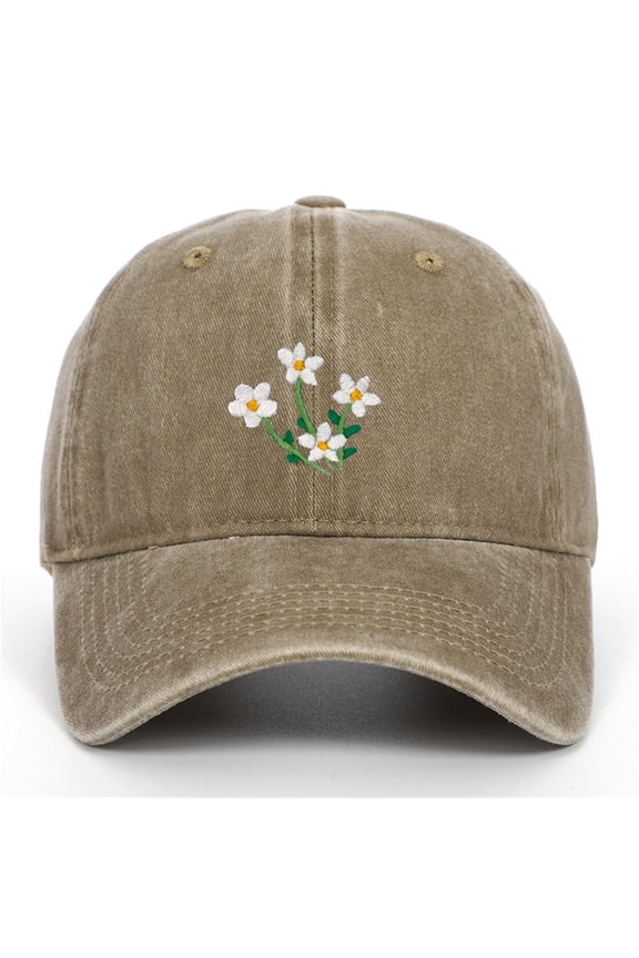 Hand Embroidered Floral Baseball Cap, Trucker Style Adjustable Snapback for Men and Women, Breathable Sun Hat for Outdoor, Daily Wear, Fishing, and Travel Khaki