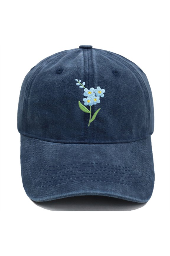 Hand Embroidered Floral Baseball Cap, Trucker Style Adjustable Snapback for Men and Women, Breathable Sun Hat for Outdoor, Daily Wear, Fishing, and Travel Navy