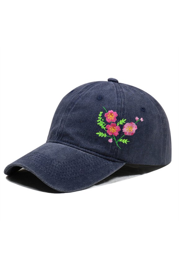 Hand Embroidered Floral Baseball Cap, Trucker Style Adjustable Snapback for Men and Women, Breathable Sun Hat for Outdoor, Daily Wear, Fishing, and Travel Navy