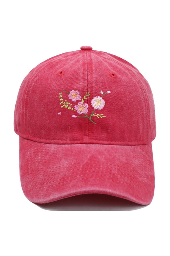 Hand Embroidered Floral Baseball Cap, Trucker Style Adjustable Snapback for Men and Women, Breathable Sun Hat for Outdoor, Daily Wear, Fishing, and Travel Red