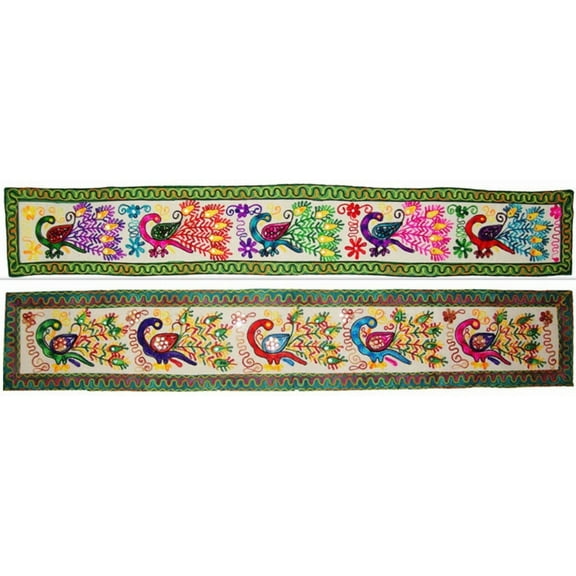 Hand-Embroidered Gujarati Folk Wall Hanging / Tapestry / Table runner Multicolor Floral Motif on Cotton Fabric