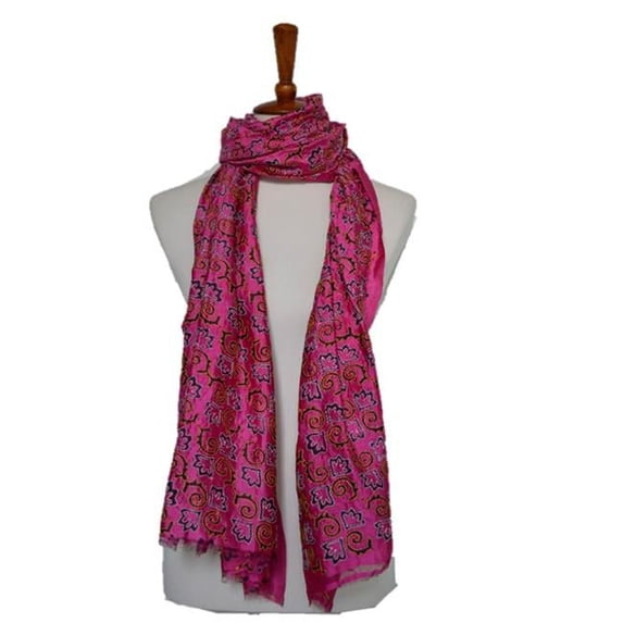 Hand Embroidered Kantha Silk Shawl - Magenta