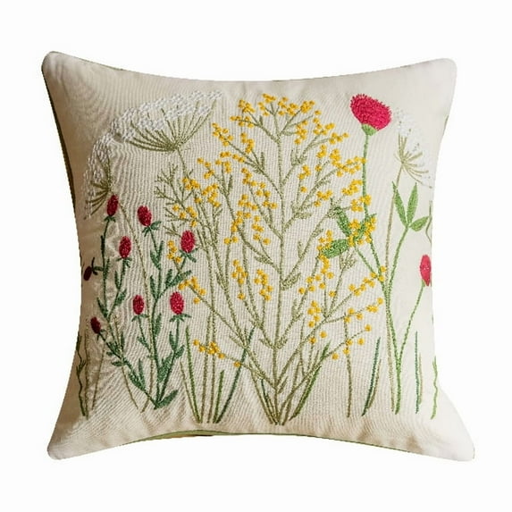 Hand - Embroidered Wildflower Throw Pillow - Intricate Floral Embroidery, Ultra - Soft Cotton Blend, Nature - Inspired Artistry for Cozy Home Decor, Farmhouse & Boho Aesthetic Elevation