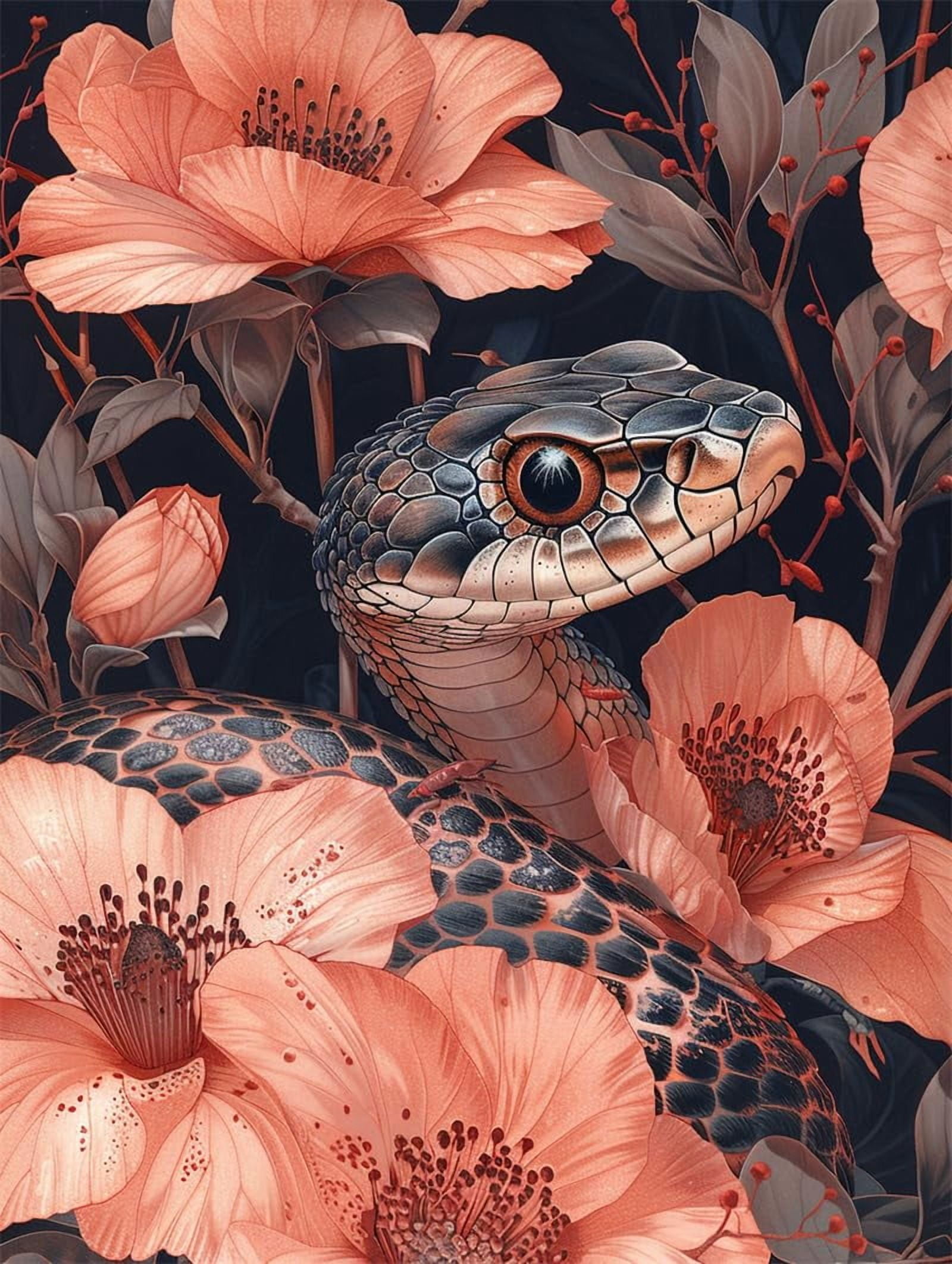 Hand Embroidery Kit Flowers and snakes Printed Cross Stitch Pattern Stamping Kit 16x20in