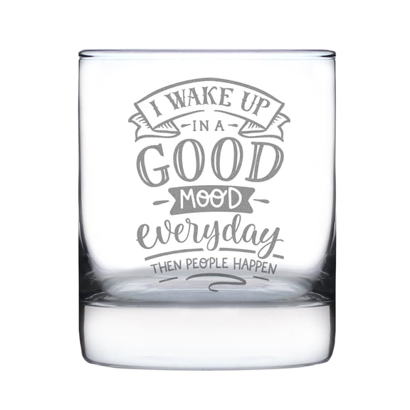 Hand Engraved 10oz Rocks Glass, Etched Everyday Cheer, Good Mood Funny Quote, Ideal for Friends and Family