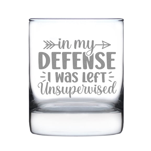 Hand Engraved 10oz Rocks Glass, Etched Glass with Quote, Fun Whiskey Unique Gift, Left Unsupervised Funny Drinkware