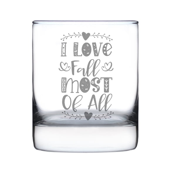 Hand Engraved 10oz Rocks Glass, Etched I Love Fall Most of All Design, Unique Season Decor, Perfect Autumn Gift Idea