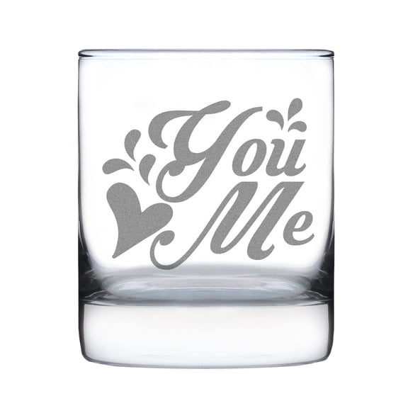 Hand Engraved 10oz Rocks Glass You and Me Etched Design Perfect Couples Gift Unique Barware Lovers Anniversary Present