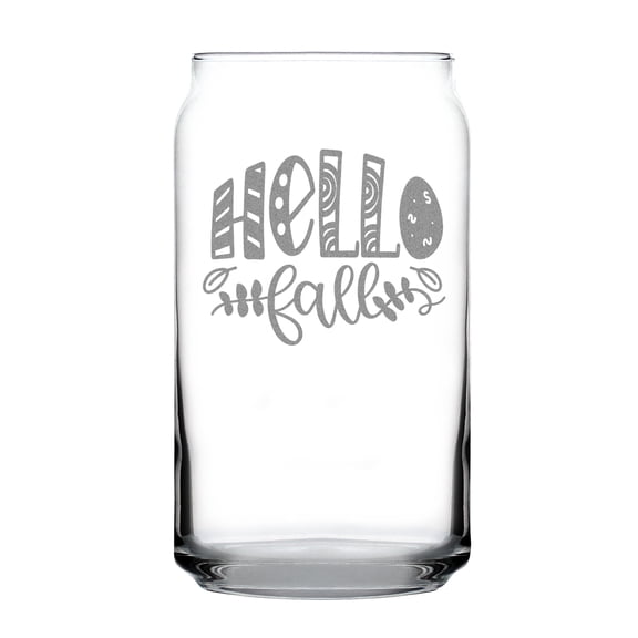 Hand Engraved 16oz Can Shaped Pint Glass Hello Fall Design Perfect Autumn Decor Gift for Seasonal Drinks