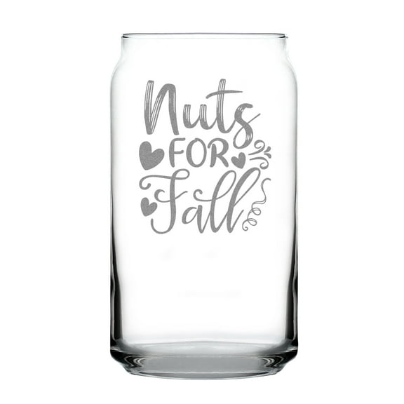 Hand Engraved 16oz Can Shaped Pint Glass, Nuts For Fall Design, Perfect Autumn Season, Etched Glassware, Unique Gift Idea