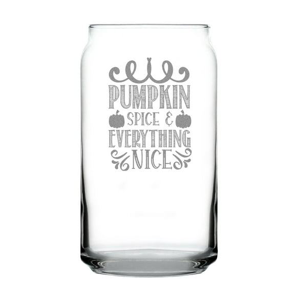 Hand Engraved 16oz Can-Shaped Pint Glass Pumpkin Spice Everything Nice Etched Fall Decor Coffee Lover Gift