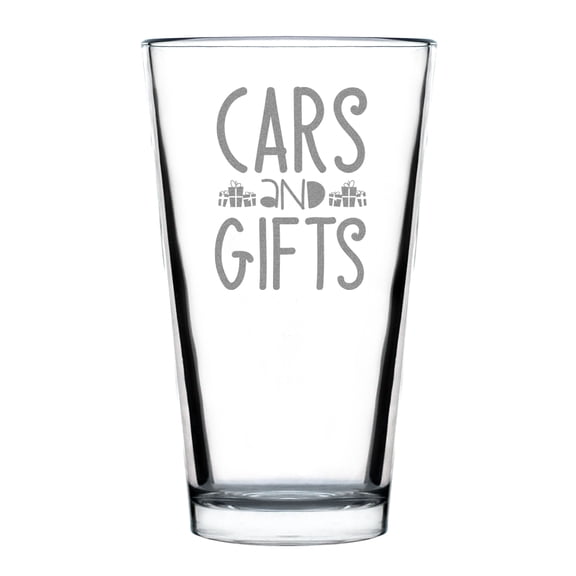 Hand Engraved 16oz Standard Pint Glass, Cars and s Design, Etched Drinkware, Unique Idea, Party Favor, Custom Bar Glassware