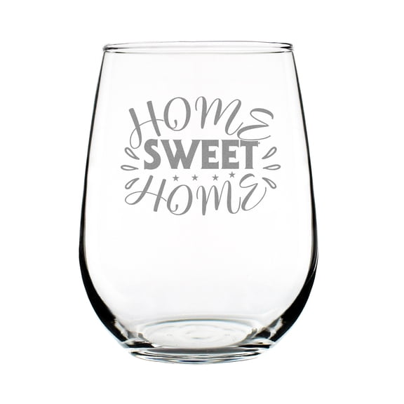 Hand Engraved 17oz Stemless Wine Glass, Etched Home Sweet Design, Perfect Housewarming , Unique Dinner Table Glassware