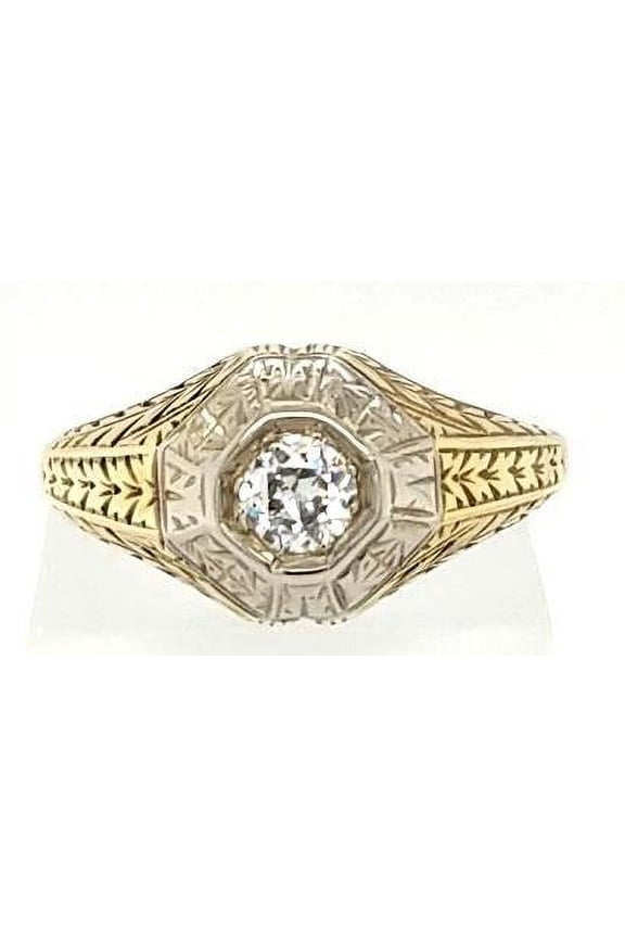 Hand Engraved Antique Victorian Engagement Ring in 18K Gold