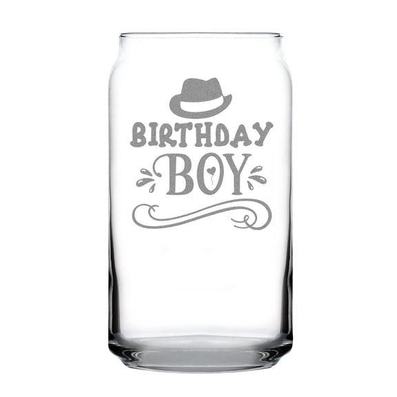 Hand Engraved Birthday Boy Pint Glass 16oz, Etched Can Shaped , Unique for Him, Customized Glassware