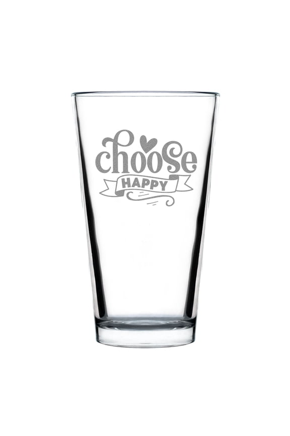 Hand Engraved Choose Happy Pint Glass, 16oz Standard Etched Unique Custom Barware, Personalized Drinking Gift for Any Occasion