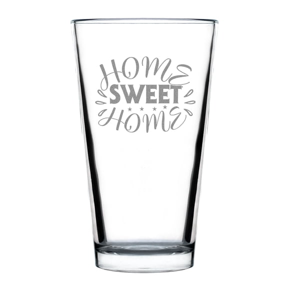 Hand Engraved Etched 'Home Sweet Home' 16oz Standard Pint Glass, Unique Housewarming , Custom Kitchen Decor, Barware Collectible