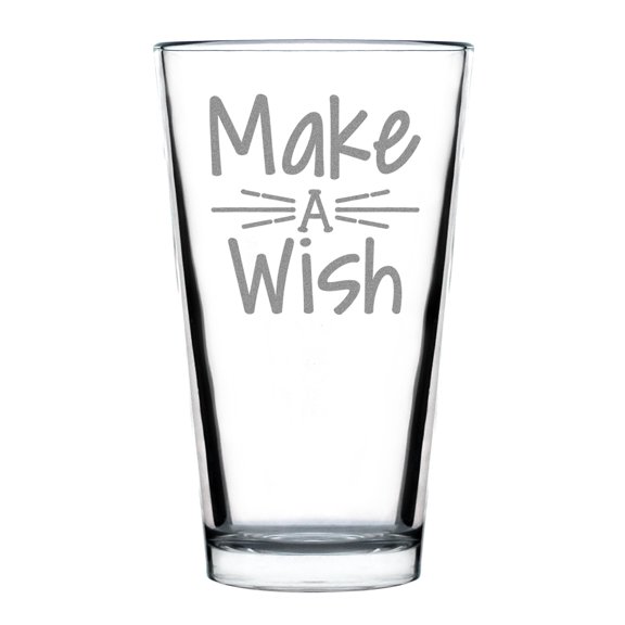 Hand Engraved Pint Glass, Make A Wish Design Etched 16oz Standard Glass