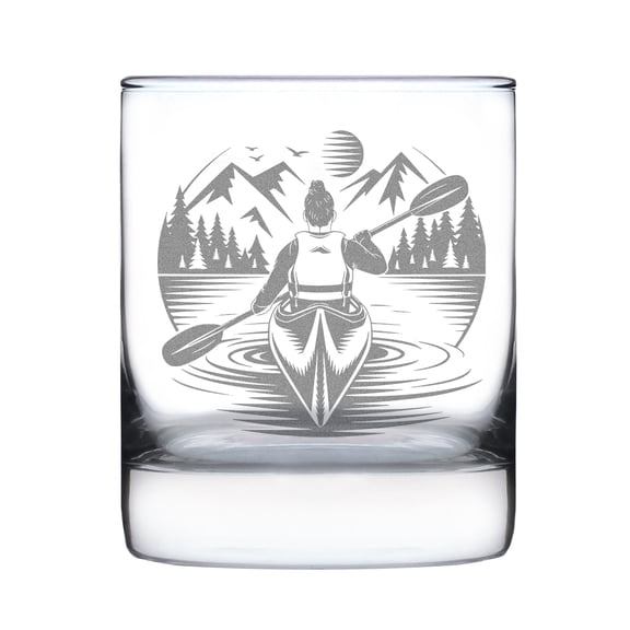 Hand Engraved Rocks Glass, Etched Mountain Lake Design, 10oz Tumbler, Nature Lover , Outdoor Adventure Canoeing Engraving