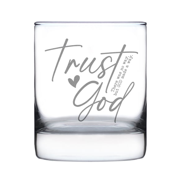 Hand Engraved Trust God Rocks Glass, Inspirational Etched 10oz Glassware, Unique Faith Based , Religious Decor, Uplifting Drinkware