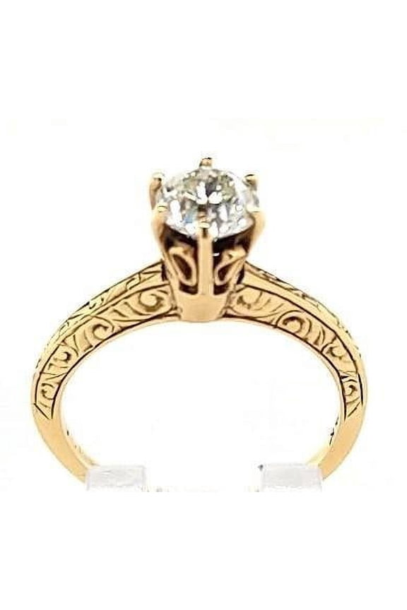 Hand Engraved Vintage Solitaire Diamond Engagement Ring in 14K Gold
