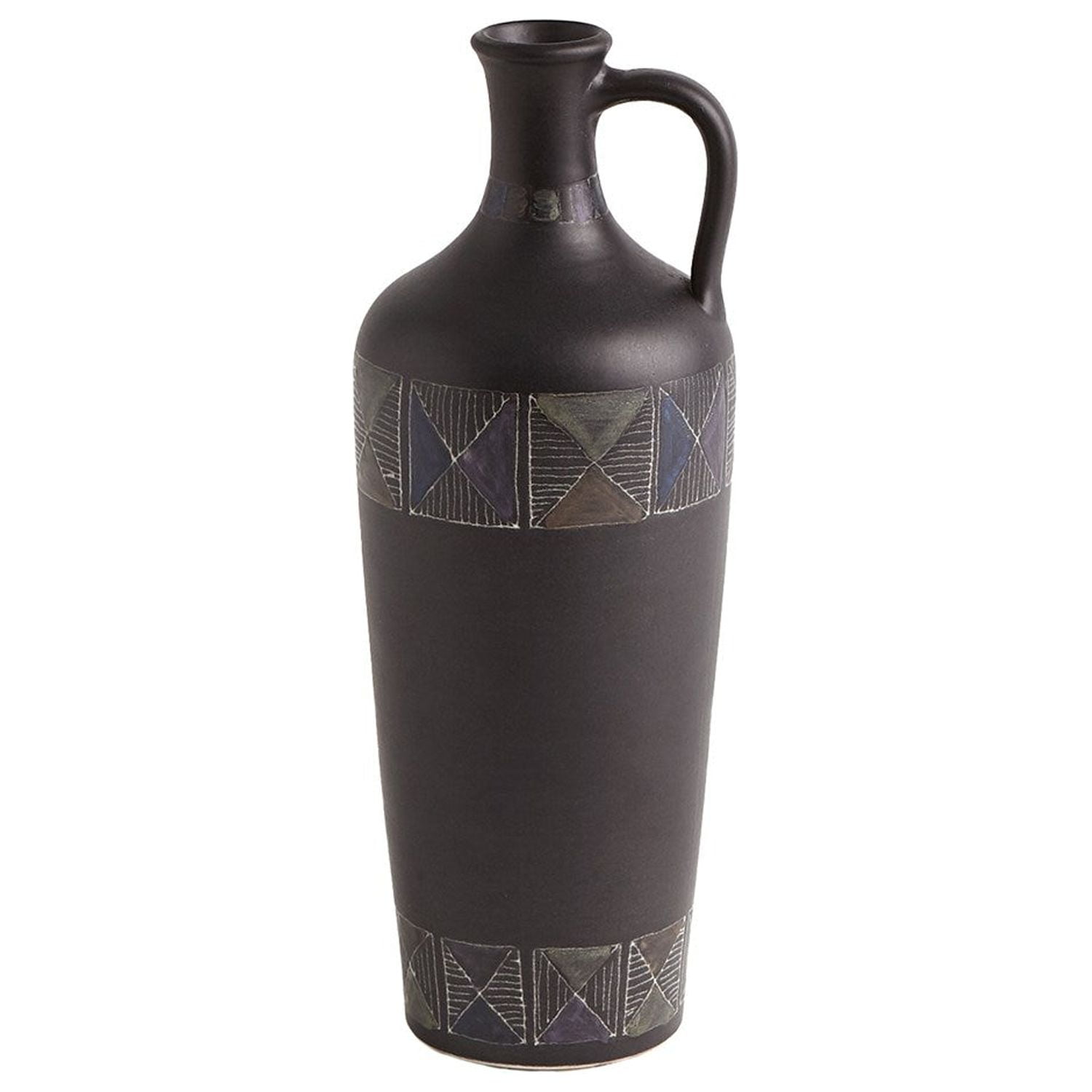 Hand-Etched Italian Ceramic Decorative Bottle with X Pattern - Small