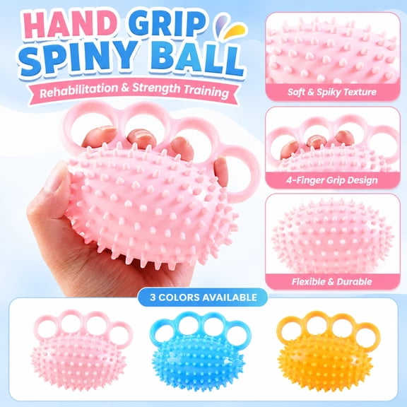 Hand Exerciser, Forearm Strength Trainer Spiky Squeeze Ball, Finger Exerciser for Recovery Training, Squeeze Relaxation Squeeze Toys, 4.5X3.5 in Blue Textured Hand Exercise Ball