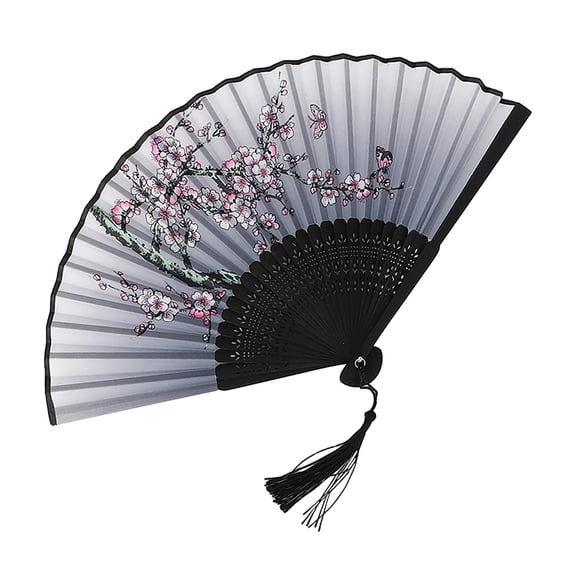 Hand Fan Foldable, Cherry Blossom Decor, Purple Butterfly, 8 in Bamboo Frame, Chinese Fans Folding Fan, Party Accessory, Summer Gatherings, Gray Base, 1 Pc