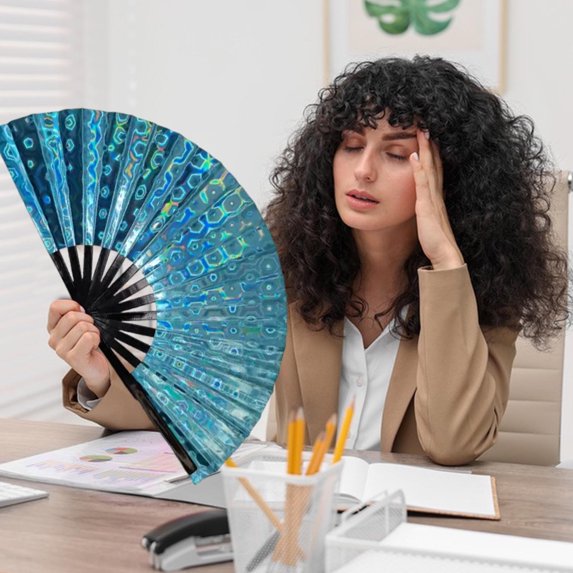 Hand Fan, Foldable Dance Fan, Portable Large Handheld Fan Dance Accessories, with Laser Color, for Boots on The Ground Fan, for Boots on The Ground Hand Fan, Iridescent Clack Hand Fan