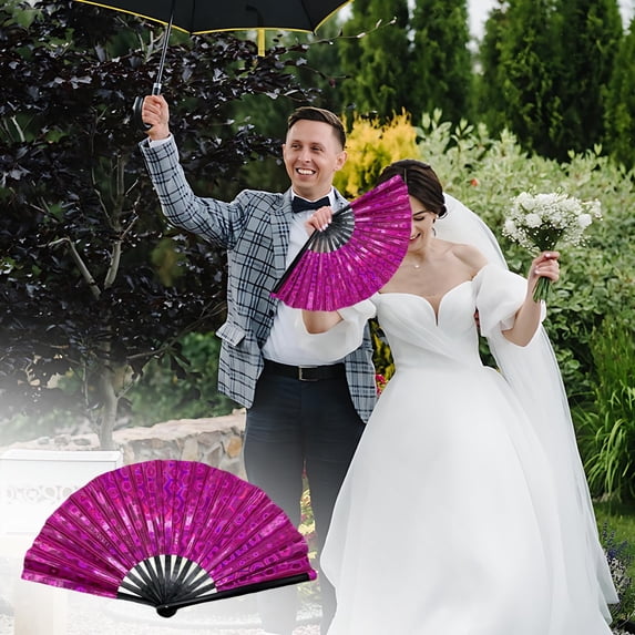 Hand Fan, Foldable Dance Fan, Portable Large Handheld Fan Dance Accessories, with Laser Color, for Boots on The Ground Fan, for Boots on The Ground Hand Fan, Iridescent Clack Hand Fan